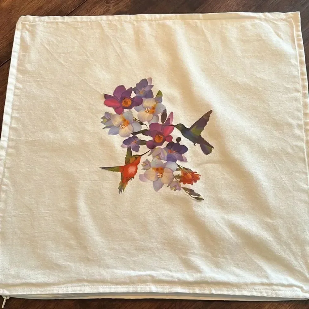 Cream Decorative Pillow Covers with Floral Transfers with Zipper Closure-  2pcs